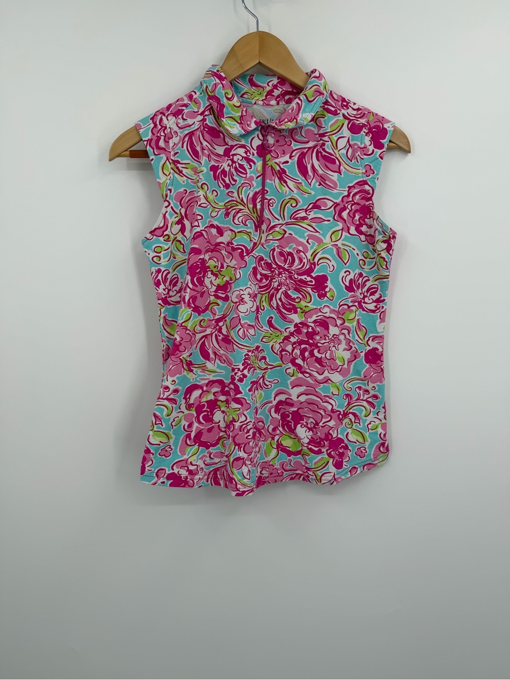 Icikuls Sleeveless Quarter Zip Polo Floral Print Top Size M